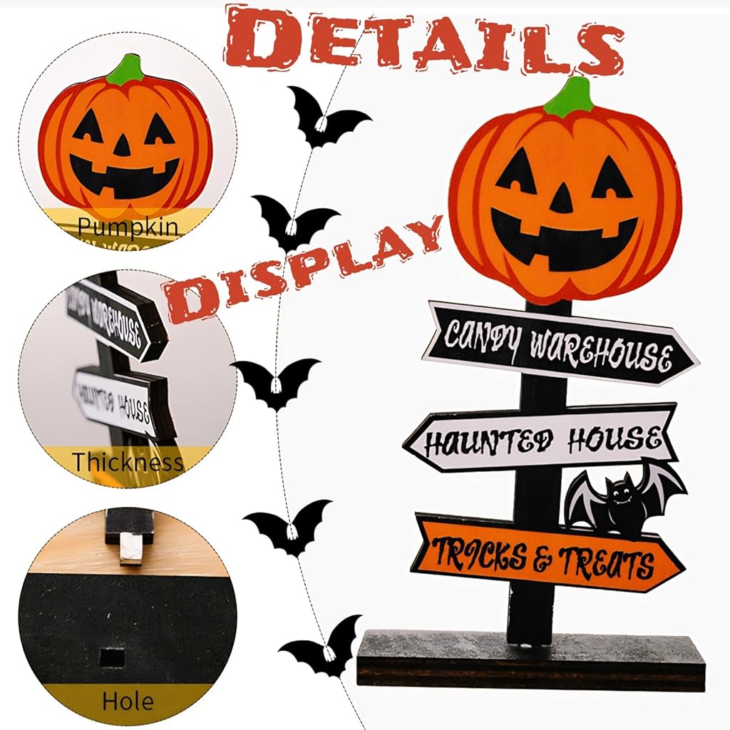 HASTHIP® 2Pcs Wooden Halloween Centerpiece Signs, Halloween Wooden Table Signs, Pumpkin and Ghost Table Decorations, Centerpiece Decorations for Indoor Outdoor Party HASTHIP® 2Pcs Wooden Halloween Centerpiece Signs, Halloween Wooden Table Signs, Pumpkin and Ghost Table Decorations, Centerpiece Decorations for Indoor Outdoor Party